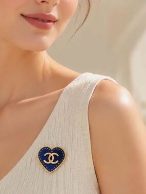CHANEL Navy Heart Brooch